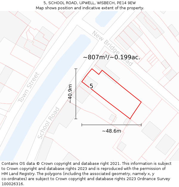 5, SCHOOL ROAD, UPWELL, WISBECH, PE14 9EW: Plot and title map