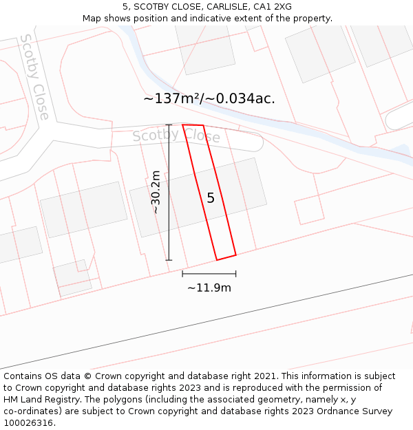 5, SCOTBY CLOSE, CARLISLE, CA1 2XG: Plot and title map