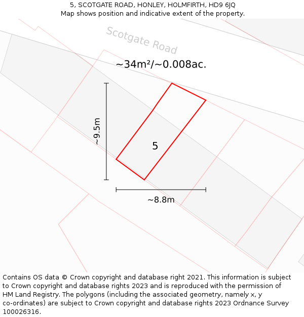 5, SCOTGATE ROAD, HONLEY, HOLMFIRTH, HD9 6JQ: Plot and title map