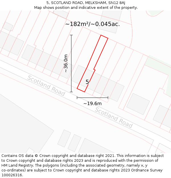 5, SCOTLAND ROAD, MELKSHAM, SN12 8AJ: Plot and title map