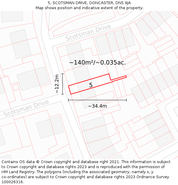 5, SCOTSMAN DRIVE, DONCASTER, DN5 9JA: Plot and title map