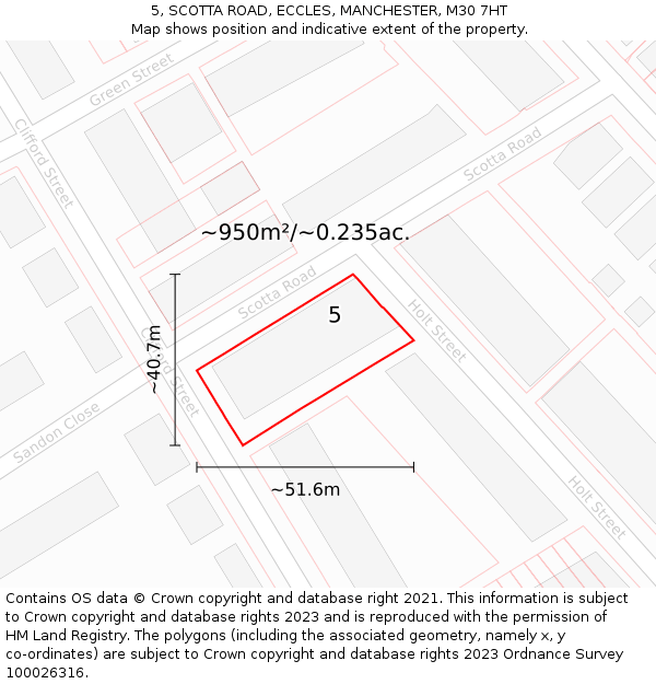 5, SCOTTA ROAD, ECCLES, MANCHESTER, M30 7HT: Plot and title map