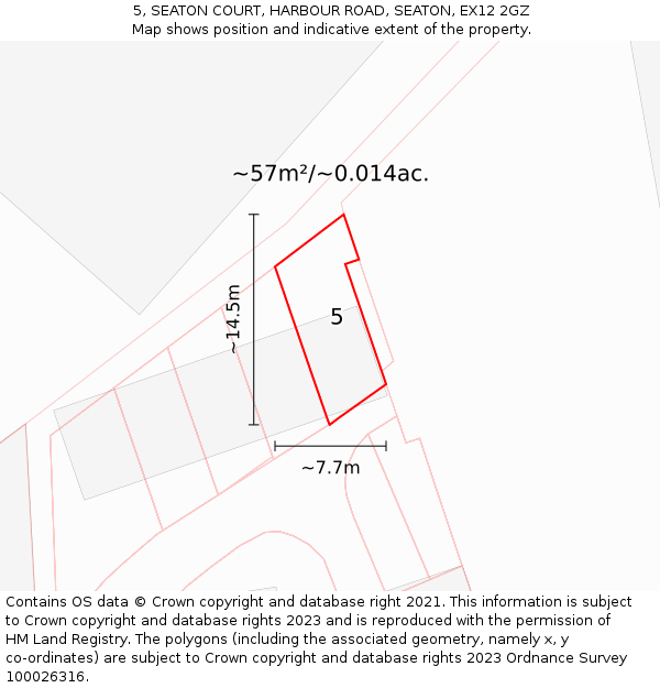 5, SEATON COURT, HARBOUR ROAD, SEATON, EX12 2GZ: Plot and title map