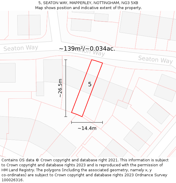 5, SEATON WAY, MAPPERLEY, NOTTINGHAM, NG3 5XB: Plot and title map