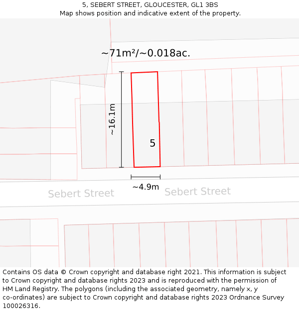 5, SEBERT STREET, GLOUCESTER, GL1 3BS: Plot and title map