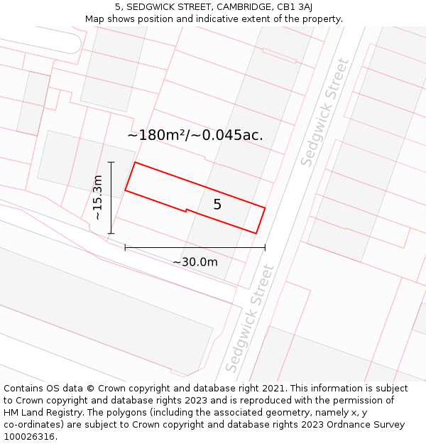 5, SEDGWICK STREET, CAMBRIDGE, CB1 3AJ: Plot and title map