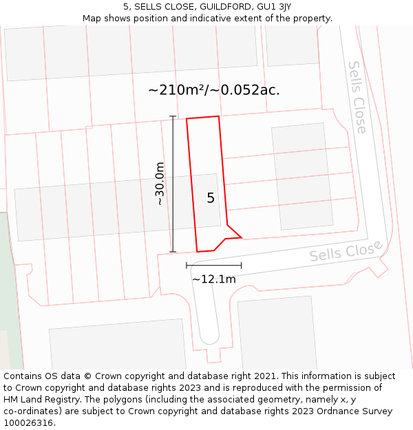 5, SELLS CLOSE, GUILDFORD, GU1 3JY: Plot and title map