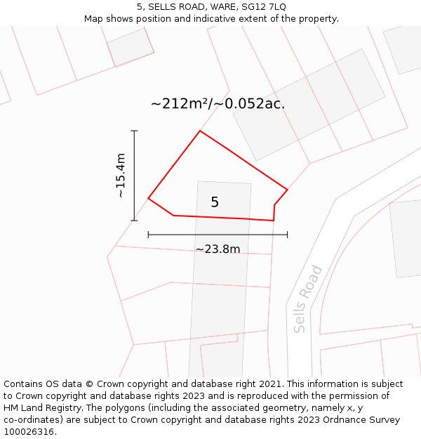 5, SELLS ROAD, WARE, SG12 7LQ: Plot and title map
