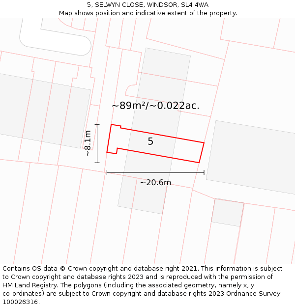 5, SELWYN CLOSE, WINDSOR, SL4 4WA: Plot and title map