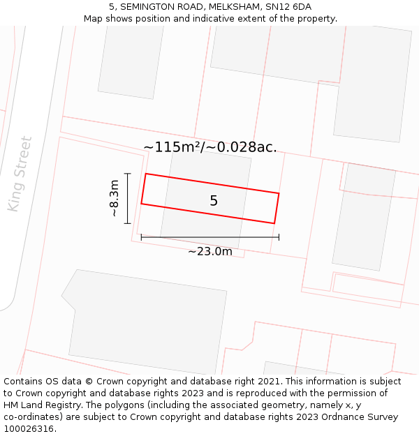 5, SEMINGTON ROAD, MELKSHAM, SN12 6DA: Plot and title map