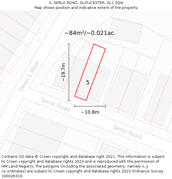 5, SERLO ROAD, GLOUCESTER, GL1 2QW: Plot and title map