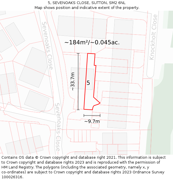 5, SEVENOAKS CLOSE, SUTTON, SM2 6NL: Plot and title map