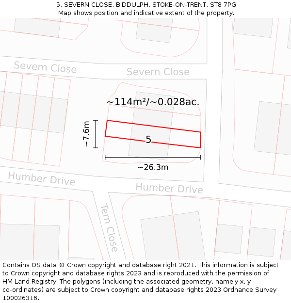 5, SEVERN CLOSE, BIDDULPH, STOKE-ON-TRENT, ST8 7PG: Plot and title map