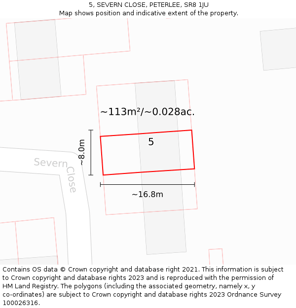 5, SEVERN CLOSE, PETERLEE, SR8 1JU: Plot and title map