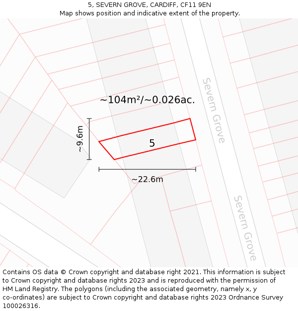 5, SEVERN GROVE, CARDIFF, CF11 9EN: Plot and title map