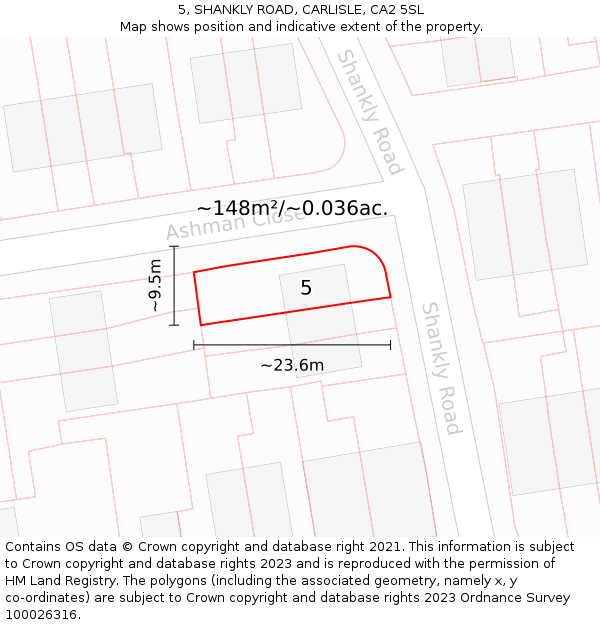 5, SHANKLY ROAD, CARLISLE, CA2 5SL: Plot and title map