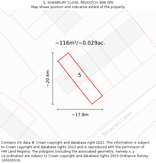 5, SHAWBURY CLOSE, REDDITCH, B98 0PE: Plot and title map