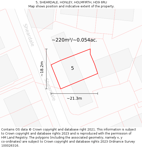 5, SHEARDALE, HONLEY, HOLMFIRTH, HD9 6RU: Plot and title map