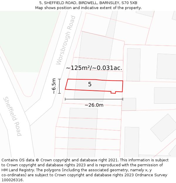5, SHEFFIELD ROAD, BIRDWELL, BARNSLEY, S70 5XB: Plot and title map