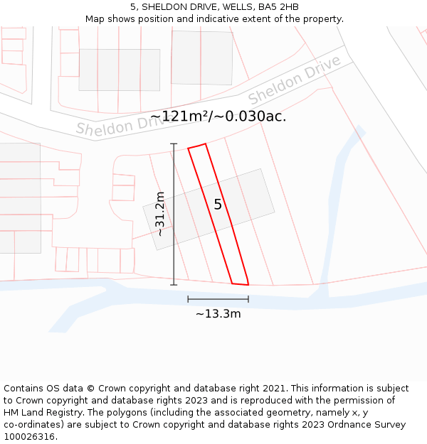 5, SHELDON DRIVE, WELLS, BA5 2HB: Plot and title map