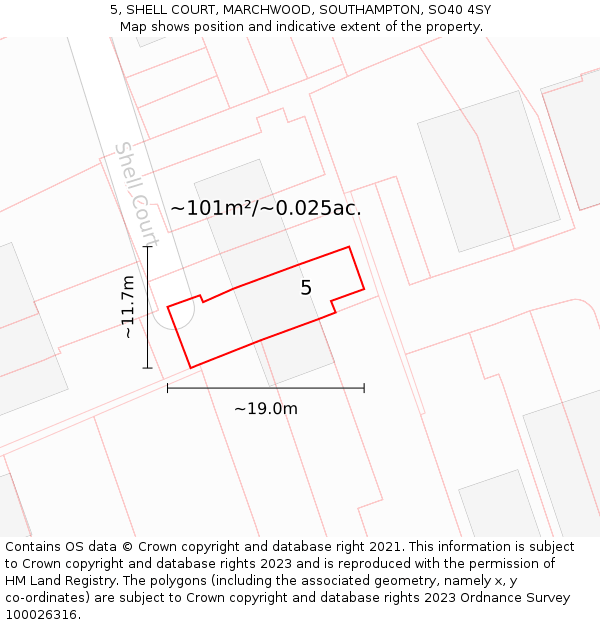 5, SHELL COURT, MARCHWOOD, SOUTHAMPTON, SO40 4SY: Plot and title map