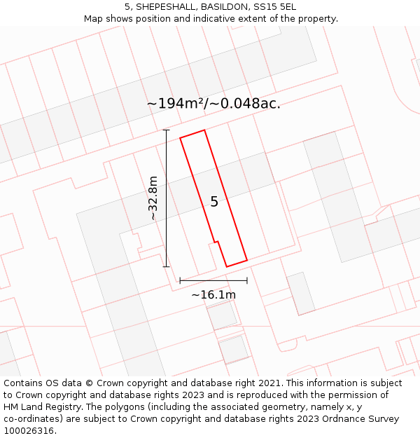 5, SHEPESHALL, BASILDON, SS15 5EL: Plot and title map