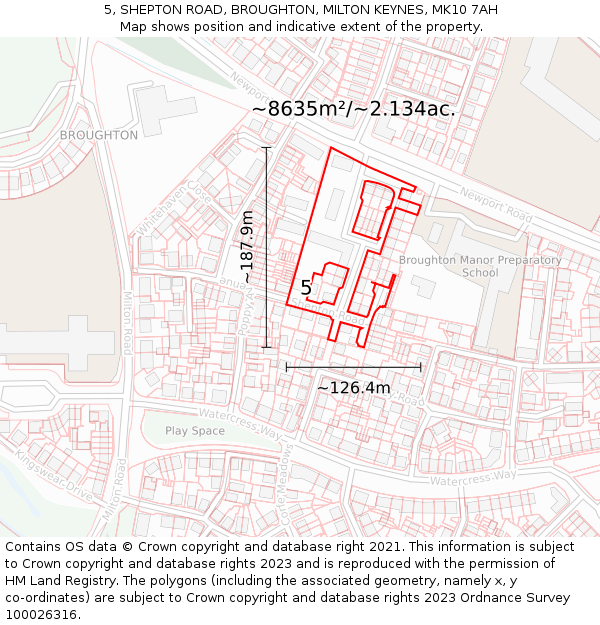 5, SHEPTON ROAD, BROUGHTON, MILTON KEYNES, MK10 7AH: Plot and title map