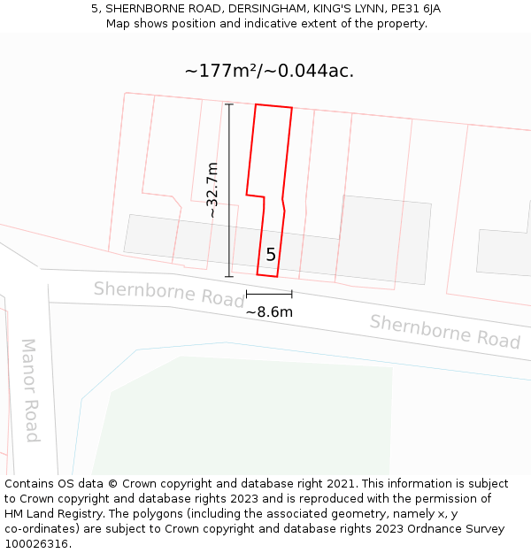 5, SHERNBORNE ROAD, DERSINGHAM, KING'S LYNN, PE31 6JA: Plot and title map
