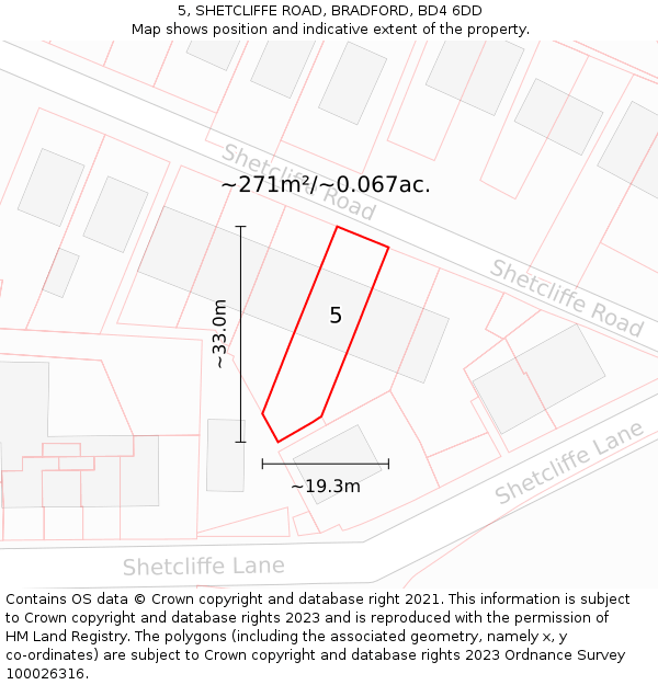 5, SHETCLIFFE ROAD, BRADFORD, BD4 6DD: Plot and title map