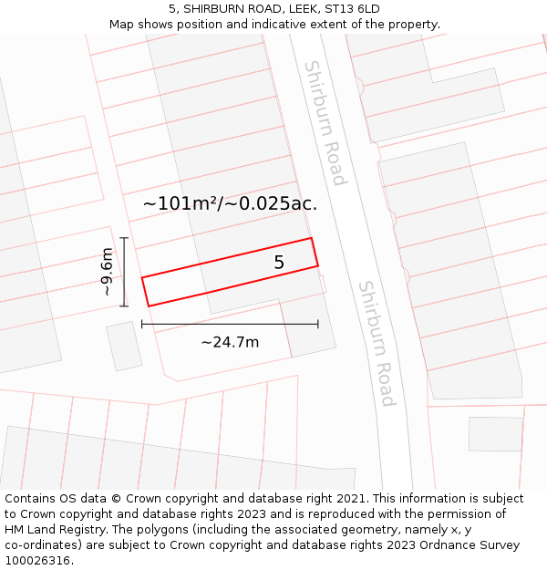 5, SHIRBURN ROAD, LEEK, ST13 6LD: Plot and title map