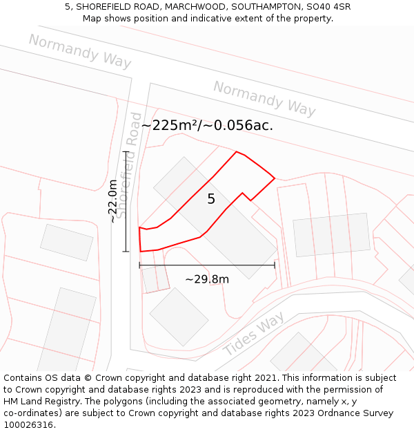 5, SHOREFIELD ROAD, MARCHWOOD, SOUTHAMPTON, SO40 4SR: Plot and title map