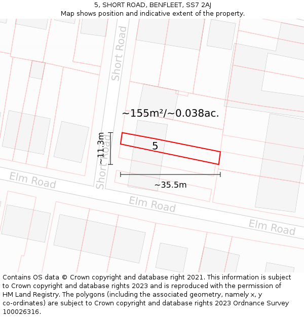 5, SHORT ROAD, BENFLEET, SS7 2AJ: Plot and title map