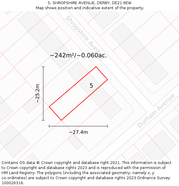 5, SHROPSHIRE AVENUE, DERBY, DE21 6EW: Plot and title map