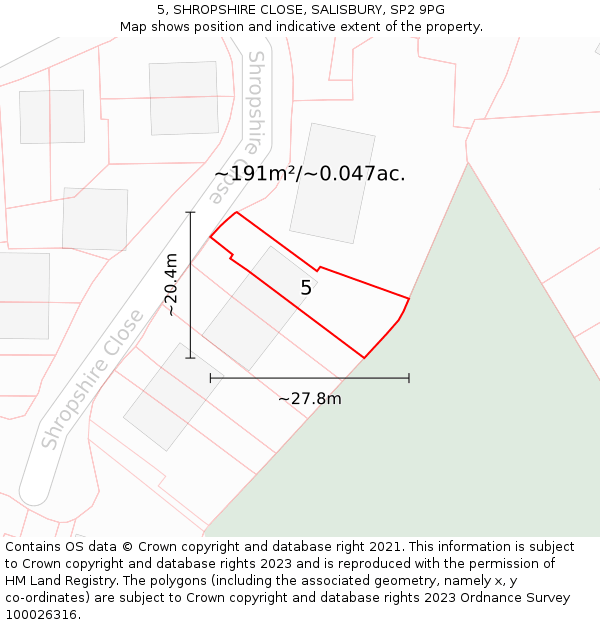 5, SHROPSHIRE CLOSE, SALISBURY, SP2 9PG: Plot and title map