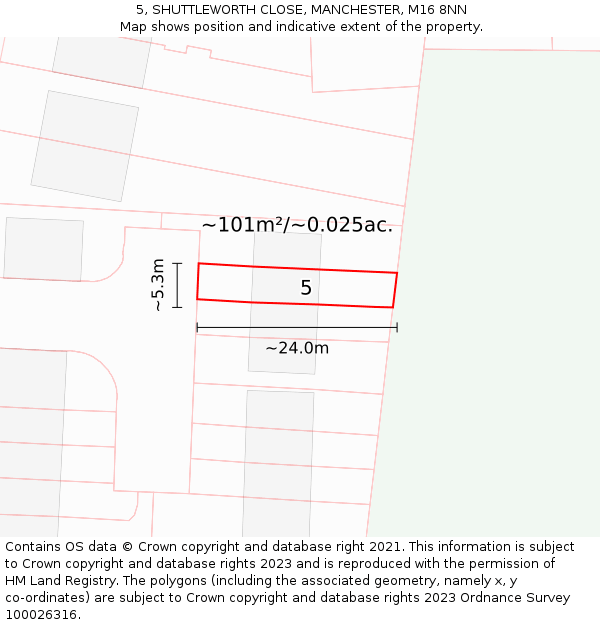 5, SHUTTLEWORTH CLOSE, MANCHESTER, M16 8NN: Plot and title map