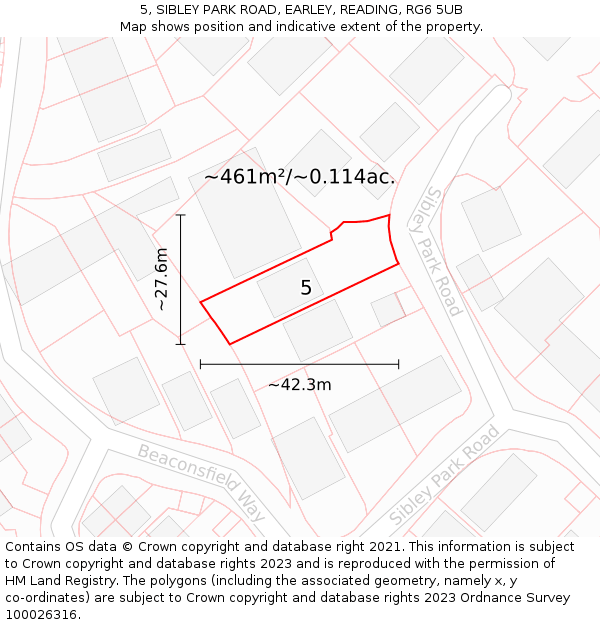 5, SIBLEY PARK ROAD, EARLEY, READING, RG6 5UB: Plot and title map