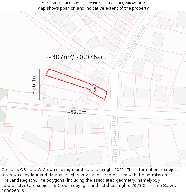 5, SILVER END ROAD, HAYNES, BEDFORD, MK45 3PP: Plot and title map