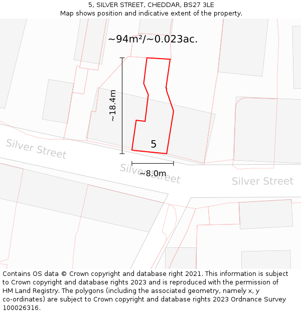 5, SILVER STREET, CHEDDAR, BS27 3LE: Plot and title map