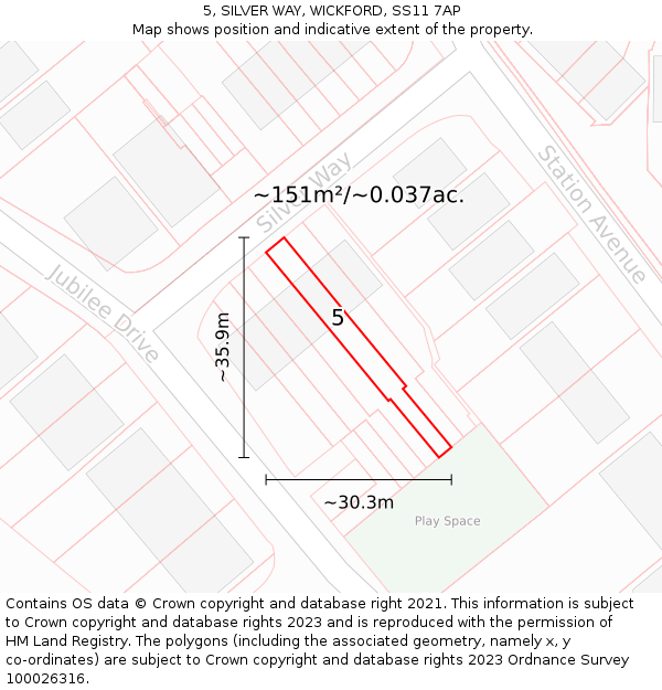 5, SILVER WAY, WICKFORD, SS11 7AP: Plot and title map
