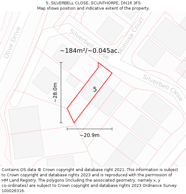 5, SILVERBELL CLOSE, SCUNTHORPE, DN16 3FS: Plot and title map