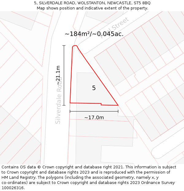 5, SILVERDALE ROAD, WOLSTANTON, NEWCASTLE, ST5 8BQ: Plot and title map