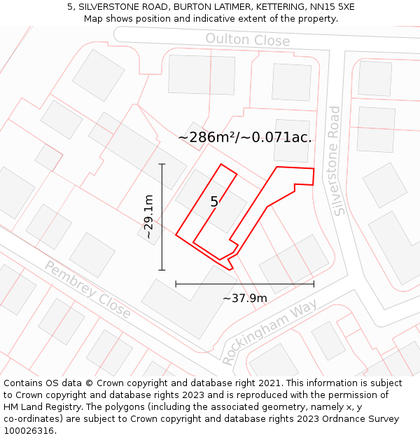 5, SILVERSTONE ROAD, BURTON LATIMER, KETTERING, NN15 5XE: Plot and title map