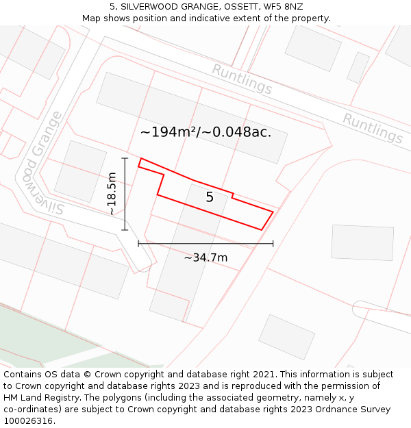 5, SILVERWOOD GRANGE, OSSETT, WF5 8NZ: Plot and title map
