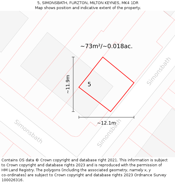 5, SIMONSBATH, FURZTON, MILTON KEYNES, MK4 1DR: Plot and title map