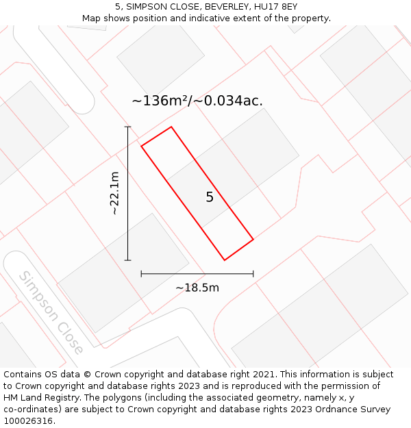 5, SIMPSON CLOSE, BEVERLEY, HU17 8EY: Plot and title map