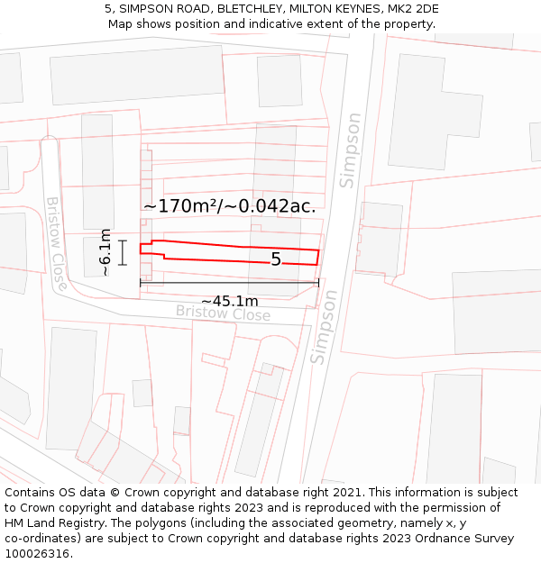5, SIMPSON ROAD, BLETCHLEY, MILTON KEYNES, MK2 2DE: Plot and title map