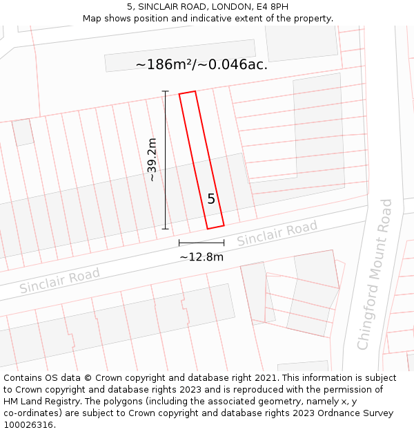 5, SINCLAIR ROAD, LONDON, E4 8PH: Plot and title map