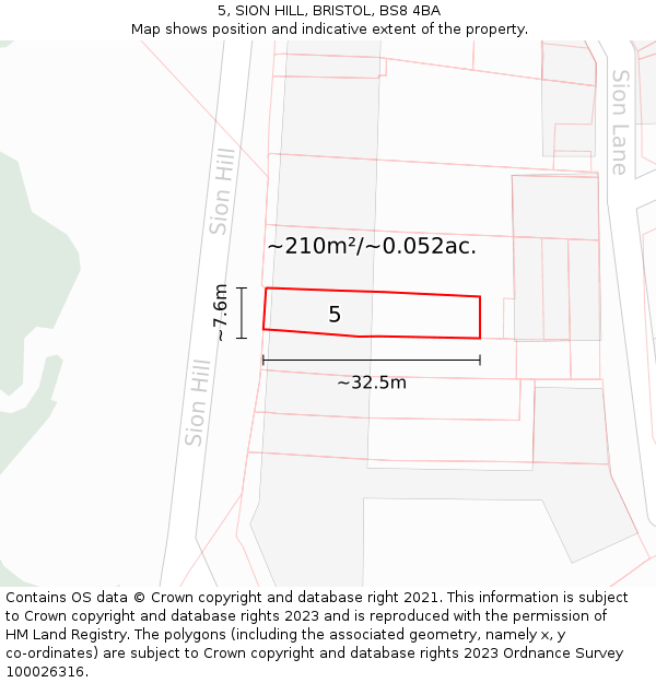 5, SION HILL, BRISTOL, BS8 4BA: Plot and title map