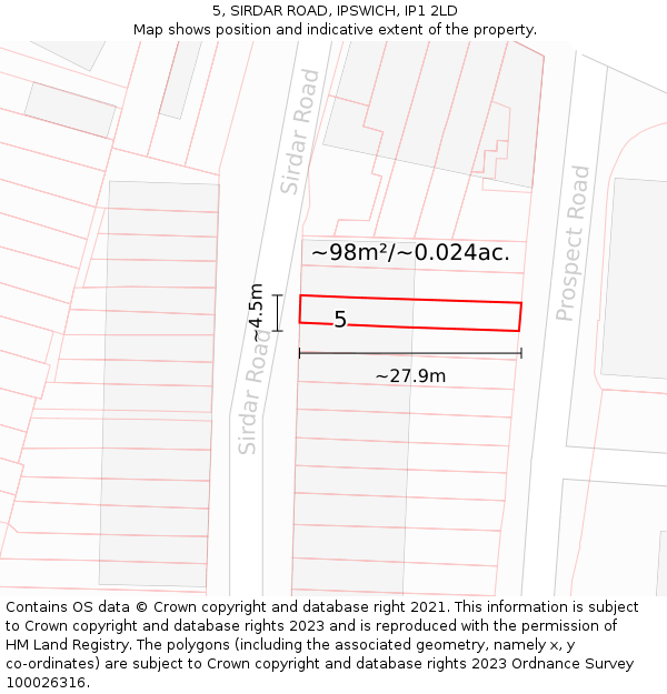 5, SIRDAR ROAD, IPSWICH, IP1 2LD: Plot and title map
