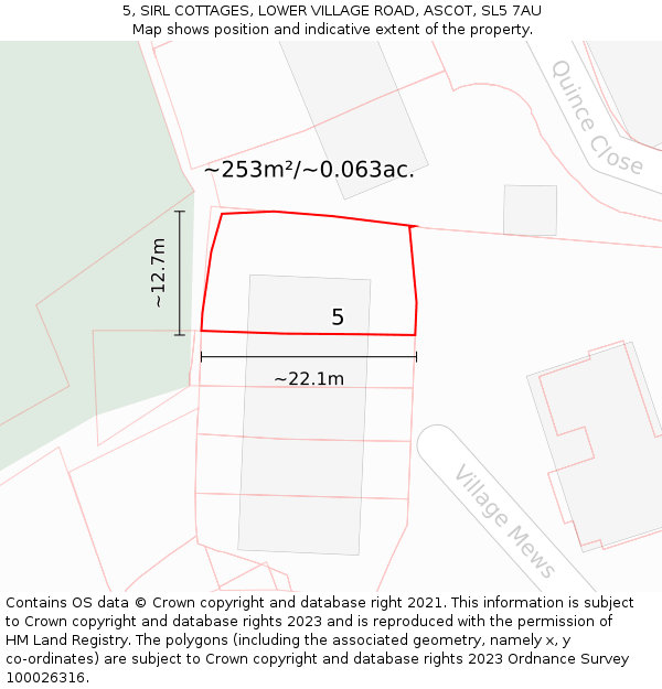 5, SIRL COTTAGES, LOWER VILLAGE ROAD, ASCOT, SL5 7AU: Plot and title map